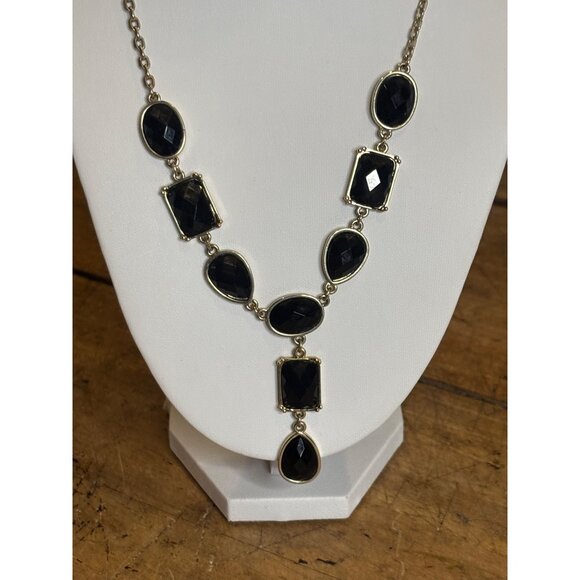 Gold-Tone Necklace With Black Faceted Stones & Lobster Clasp AVON? - Picture 7 of 8